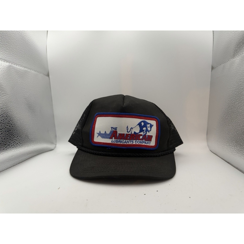 Vintage American Lubricants Company Trucker Hat Snapback Black Mesh Cap USA